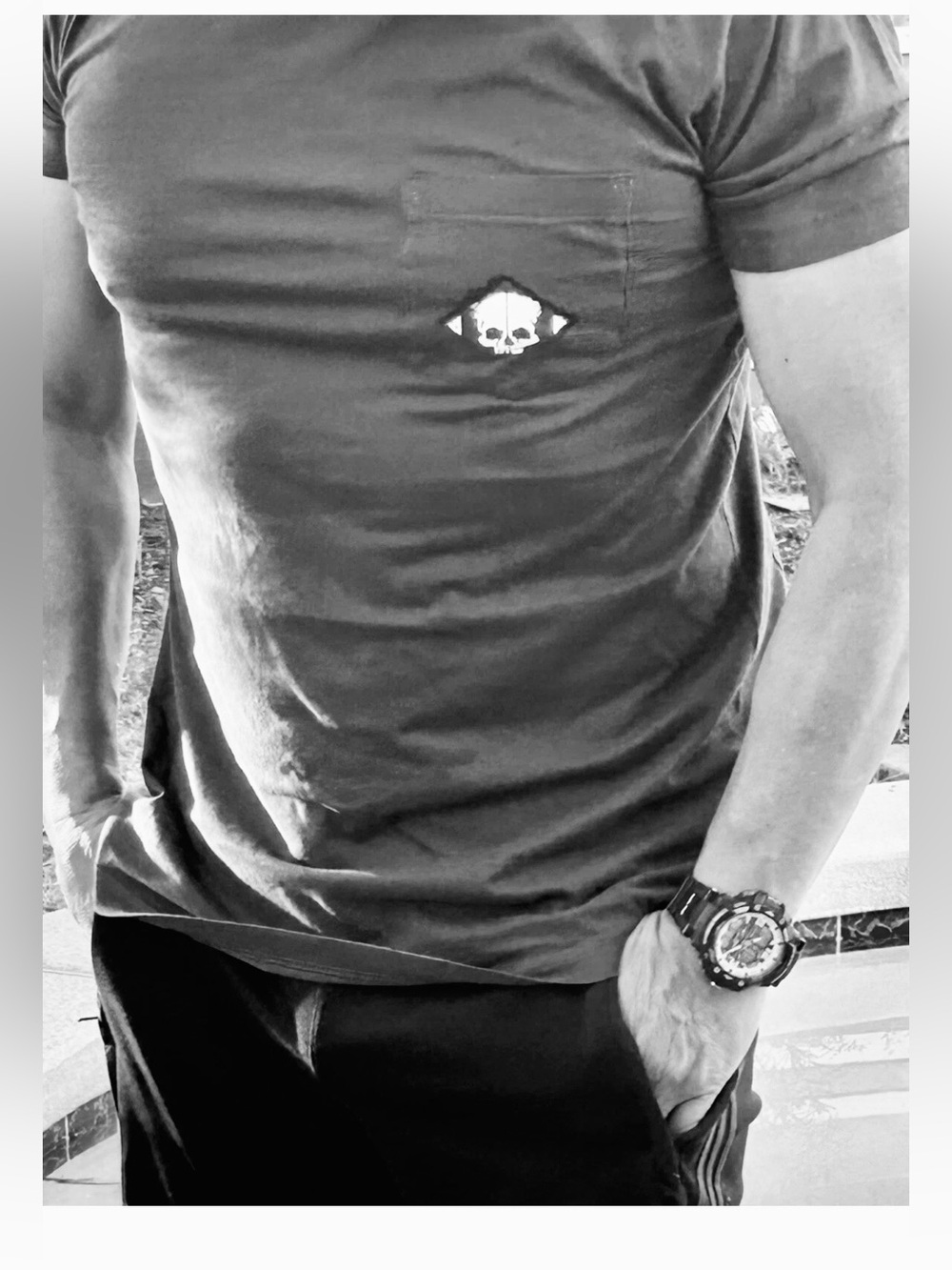 Affliction Men's Short Sleeve Pocket Tee - Black with White Skull